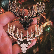 Load image into Gallery viewer, Yule Stag - Enamel Pin (black or white)
